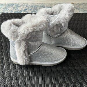 Snow Boots Warm Fur Lined Glitter Strap Lightweight with Hook-and-loop